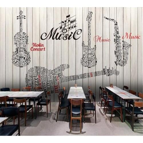 Beibehang Customized wallpaper photos 3D stereo retro wood board series fashion musical note sika deer girl background wall