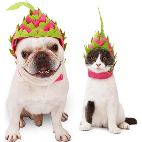 Dragon Fruit Shape Pet Headgear Cat Puppy Dog Fruit Dress Hat Party Clothing Dog Accessories For Small Dogs Birthday Cap Costume