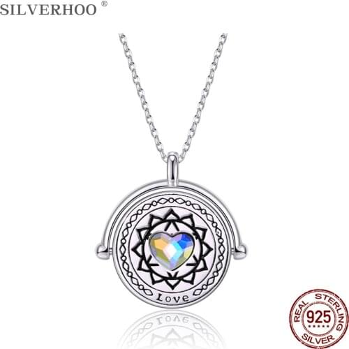 SILVERHOO 925 Sterling Silver Pendant Necklaces For lover Austria Crystal The Chakras Round Necklace Party Fine Jewelry 2021 New