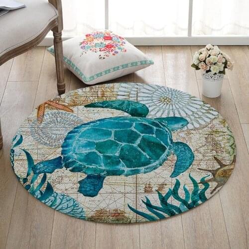 Coral Velvet Velvet Computer Chair Floor Mat Turtle Octopus Printed Round Rug Childrens Bedroom Game Curtain Area Floor Mat
