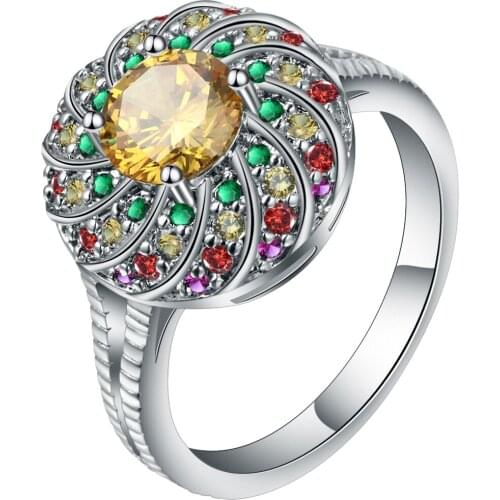 Beautiful Colored Cubic Zirconia Flower Designer Ladies Ring White Gold Filled Elegant Womens Wedding Bands Engagement Rings