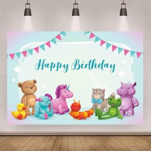 Colorful Cute Plush Toy Bunting Baby Shower Happy Birthday Party Custom Photo Background Booths Studio Props Decoration Banner