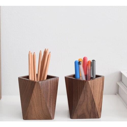 Square Wooden Desktop Multifunctional Stationery Storage Box Simple Office Supplies Student Pen Holder