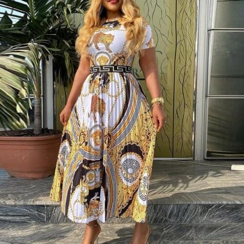 Summer Womens Dress Printed Elegant Pleated Stitching Party Dresses Office Lady Midi Dresses Evening Dresses Bodycon Dress