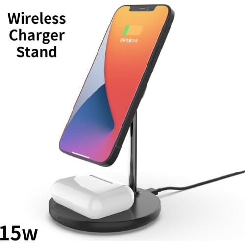 Two-in-one Magnetic Wireless Charger for Apple 12 Desktop Vertical Stand Fast Charging 15W Wireless Charger Stand