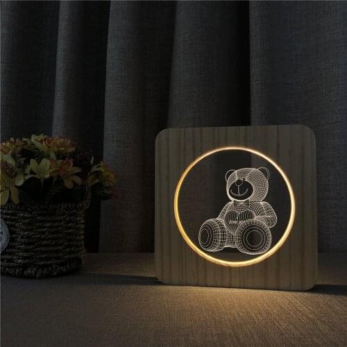 Bear Cute 3D USB LED Arylic ABS Lamp Table Light Switch Control Carving Lamp for Childrens Room Decoration Dropshipping