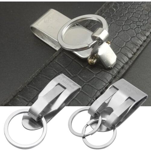 Men Stainless Steel Car Keychain Cute Double Hook Waist Hanging Detachable Key Ring Holder Anti-Lost Buckle Gift Accessories