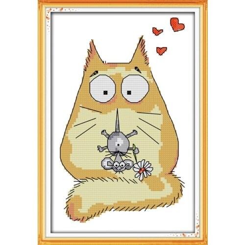 Love heart cat cross stitch kit cartoon 14ct 11ct count print canvas stitches embroidery DIY handmade needlework plus