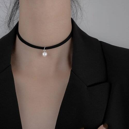 New Fashion Pearl Necklace Dark Wind Leather Clavicle Chain Pendant Party Gift For Girls Exquisite Jewelry SNK016