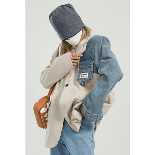 Spring Autumn new product personality suit men jacket Korean loose denim stitching suit jacket men blazer homme fashion