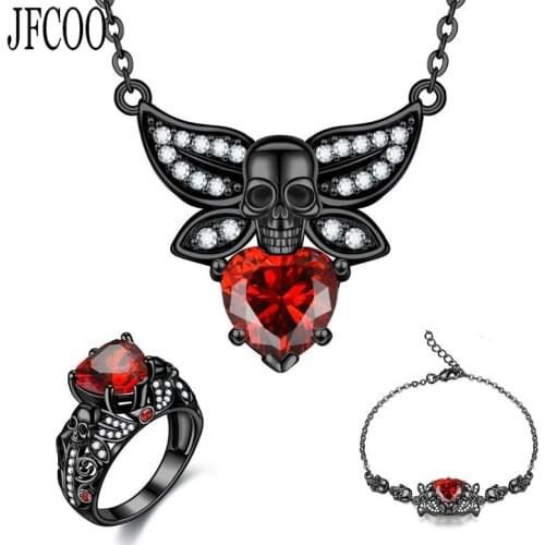 Punk style Skull Necklace bracelet Ring Heart-shape Crystal Zirconia Sets Women fashion JFCOO Jewelry Dropshipping