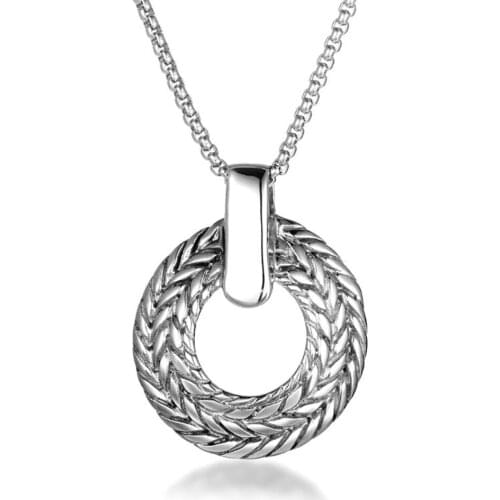 Stainless Steel Ear of Wheat Round Punk Rock Men Pendant Necklace Jewelry Gift For Him with Chain