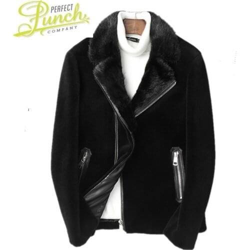 Coat 2021 Sheep Shearling Winter Jacket Men Mink Fur Collar Real Wool Coats Streetwear Warm Jackets L18-4804 MY1775