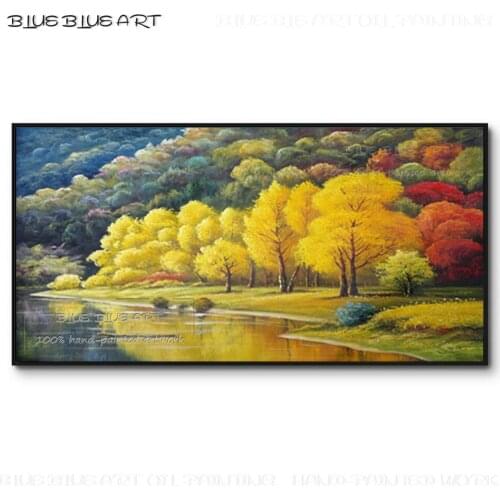 Expert Artist Pure Hand-painted High Quality Forest Oil Painting Rich Colors Forest Tree and Lake Oil Painting for Living Room