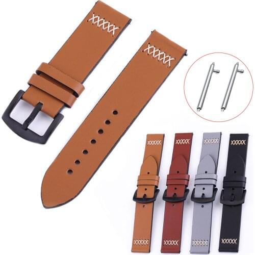 20mm 22mm 24mm 26mm Watch Strap Stitching Genuine Leather Watch Band Classic Metal Buckle Wrist Loop With Quick Release Pins