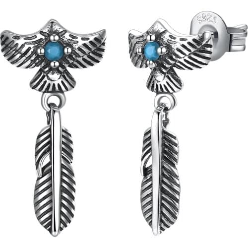 SILVERHOO Sterling Silver 925 Jewelry Vintage Feather Earrings Dangle Personality 5A+ Zircon Drop Earrings For Women Party Gift