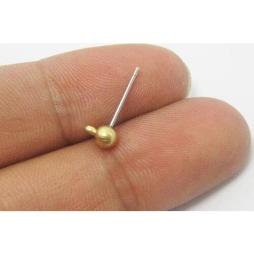 30pcs Earring posts with Brass ball pad 15x6x4mm Raw brass earrings post R205
