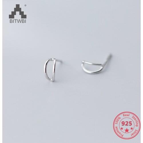 925 Sterling Silver Double Line Simplicity Stud Earrings For Women Temperament Hollow Out C-shaped Jewellery Holiday Gift