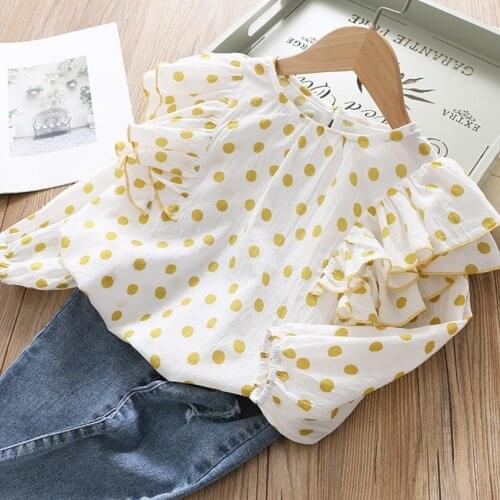 Sweet polka dot long sleeve girls blouse Spring autumn dressy chiffon kids shirt for girls tops children tshirt jackets tops 2-7