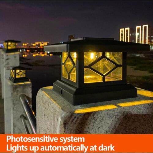 Solar Column Head Lamp Light sensor Household Fence Garden Lamp Rainproof Outdoor Villa Garden Gate Light Landscape Lanter