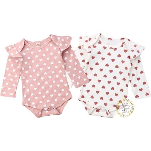 0-18M Newborn Infant Baby Girls Knitted Ruffles Romper Long Sleeve Cute Heart Print Jumpsuit Autumn Spring Baby Girl Costumes