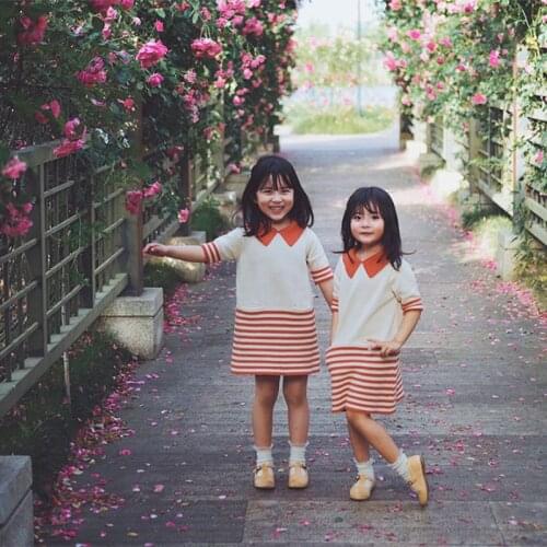 Kids Knit Dress 2021 New Winter Autumn Brand Girls Cute Mid Sleeve Princess Dresses Baby Child Cotton Fashion Stripe Clothes