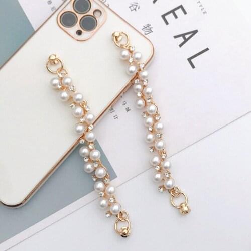 Phone Fall Prevention Elegant Phone White Pearls Loss Prevention Strap Chain LX9E