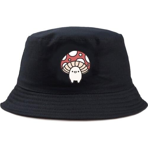 Cartoon mushroom print Bucket Hat men Cotton Fishing Hunting Cap Outdoor Beach Fisherman Panama Womens Bucket Hat