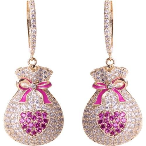 Zlxgirl jewelry pink blue Enamel High-grade bowknot zircon stud earrings for womens wedding bridal jewelry brand gold earings