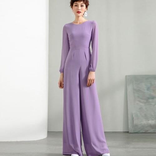 2020 Summer Jumpsuit for Women Purple Color Long Sleeve High Street Chiffon Elegant Party Wide Leg Rombers Plus Size 3XL 4XL