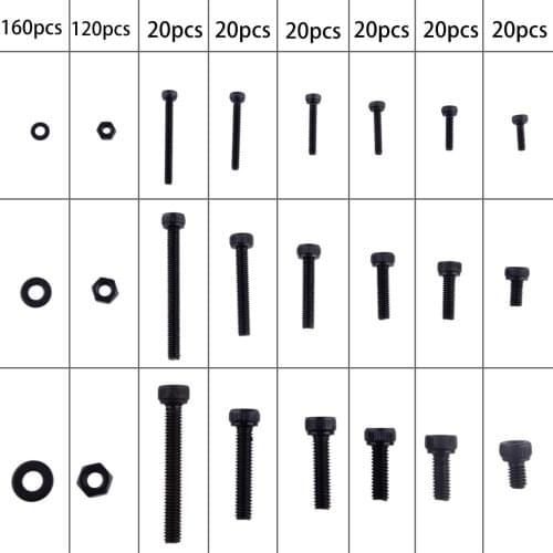 1 Set M2 M3 M4 Black Alloy Steel Hexagon Hex Socket Head Cap Bolts Screws Nuts Washers Assortment Kit Box