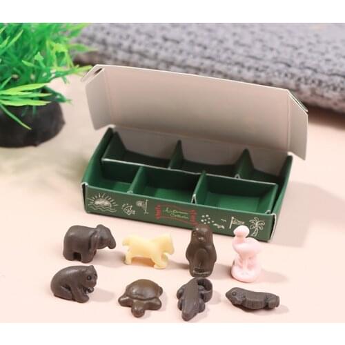 1Set Cute Dollhouse Miniature Mini Cartoon Animal Model Chocolate Model Play Kitchen Food Toy