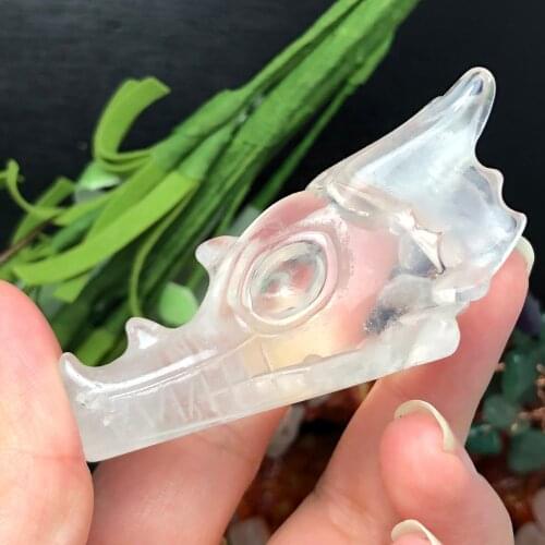 1Pcs Natural crystal carved dragon head bone, beautiful craft home decoration