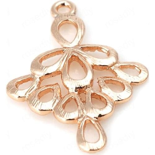 6PCS 17.5x24MM 24K Champagne Gold Color Plated Brass Flower Connect Charms Pendants High Quality Diy Jewelry Accessories