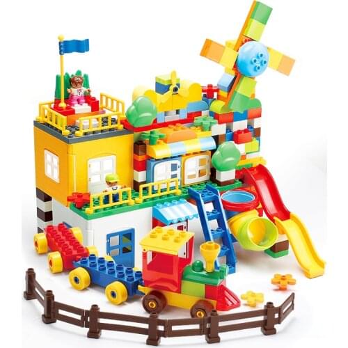 248Pcs Large Windmill Manor Creative DIY Big Block Multifunction Particle Assembly Plastic Building scene For Children Gifts