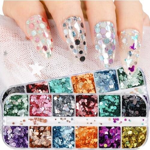 1 Box Mix colors Round Heart Cross Nail Sequins 3D Thin Sparkly Flakes Grain Texture Sequins Glitter Manicure Nail Decoration