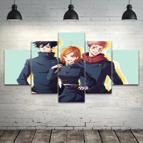 5 Panel Japan Anime Pictures Megumi Kugisaki Nobara Yuji Canvas Painting Modular Jujutsu Kaisen Poster Wall Art Bedroom Frame