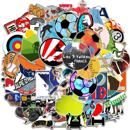 50 Pcs Athletic Sport Sticker Pack Boys Toys Basketball Decals Guitar Skateboard Luggage Room Decorate Waterproof Sticker