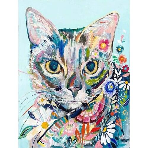 5D Diamond Painting Oil Painting Watercolor Cat by Number Kits Paint with Diamonds Art for Adults, DIY Full Drill Cross Stitch