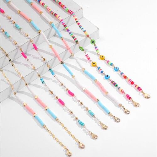 Multicolor Handmade Evil Eye Beaded Chain Necklace for Mask Lanyard Women Fashion Sungalsses Chain Straps Mask Cord Holder