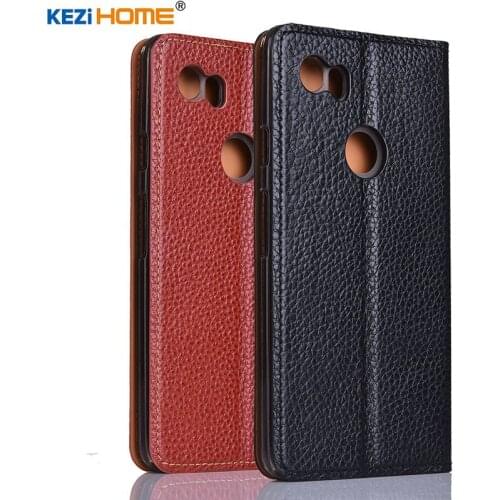 For Google Pixel 2 XL case KEZiHOME Litchi Genuine Leather Flip Stand Leather Cover capa For Google Pixel 2 XL 6.0" cases
