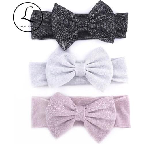 Baby Girls Priness Big Bow Headband Headwear 2019 Kid Child Toddler Soft Cotton Silver metallic Headpiece Turban Birthday Gifts