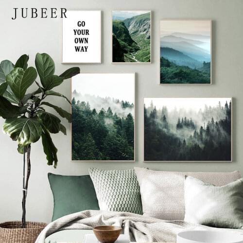 Mountain Wall Art Nature Scenery Scandinavian Poster Foggy Forest Nordic Decoration Picture Landscape Print Canvas Painting