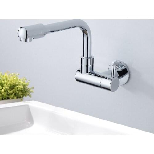Chrome Bathroom Basin Faucet Wall Mounted Mop Pool Faucet Single Cold Faucet Swivel roatated Basin Kitchen Sink Tap