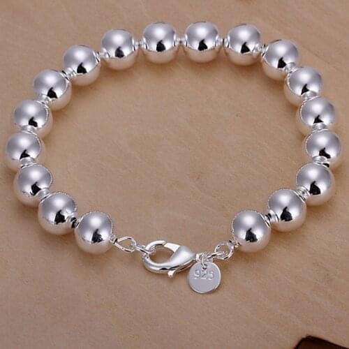 Fashion charm 10MM beads chain Silver color Jewelry High quality Bracelet women lady party gift free shipping H136