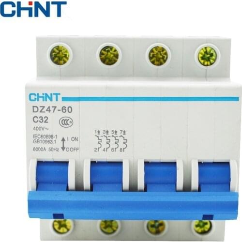 CHINT 4 Pole Mini Circuit Breaker Household Air Switch Short Circuit Protector Mcb DZ47-60 4P C32
