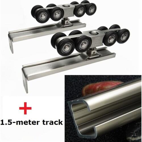 VIBORG Super-quiet&smooth Hanging Sliding Door Hardware Set kit Sliding Door Closet Door Wheels Roller Set, WITH 1.5-meter track