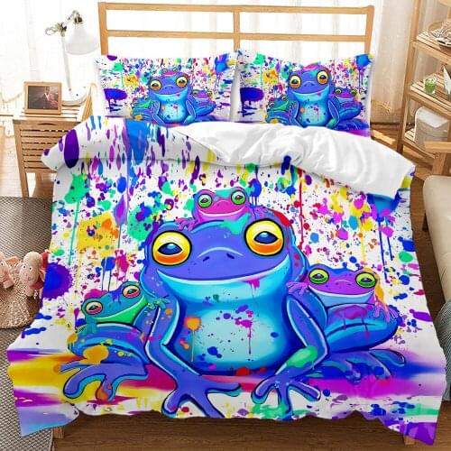 3D Print Cartoon Frog Comforter Bedding Set Kids Teens Boys Duvet Cover Quilt 2/3pcs Design Home Textiles