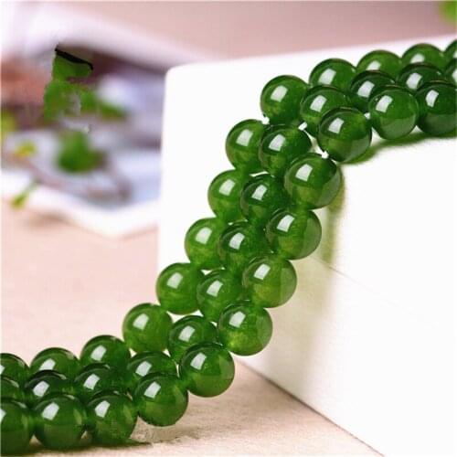 RONGQING 1 String Round Chalcedony Dark Green Loose Beads for Bracelets and Earring Accessories DIY 4/6/8/10/12mm