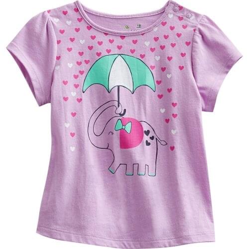 2020 Summer Baby Girls T-Shirts Purple With Cute Elephant Heart Rain Fashion Girls Clothes 100% Cotton Quality